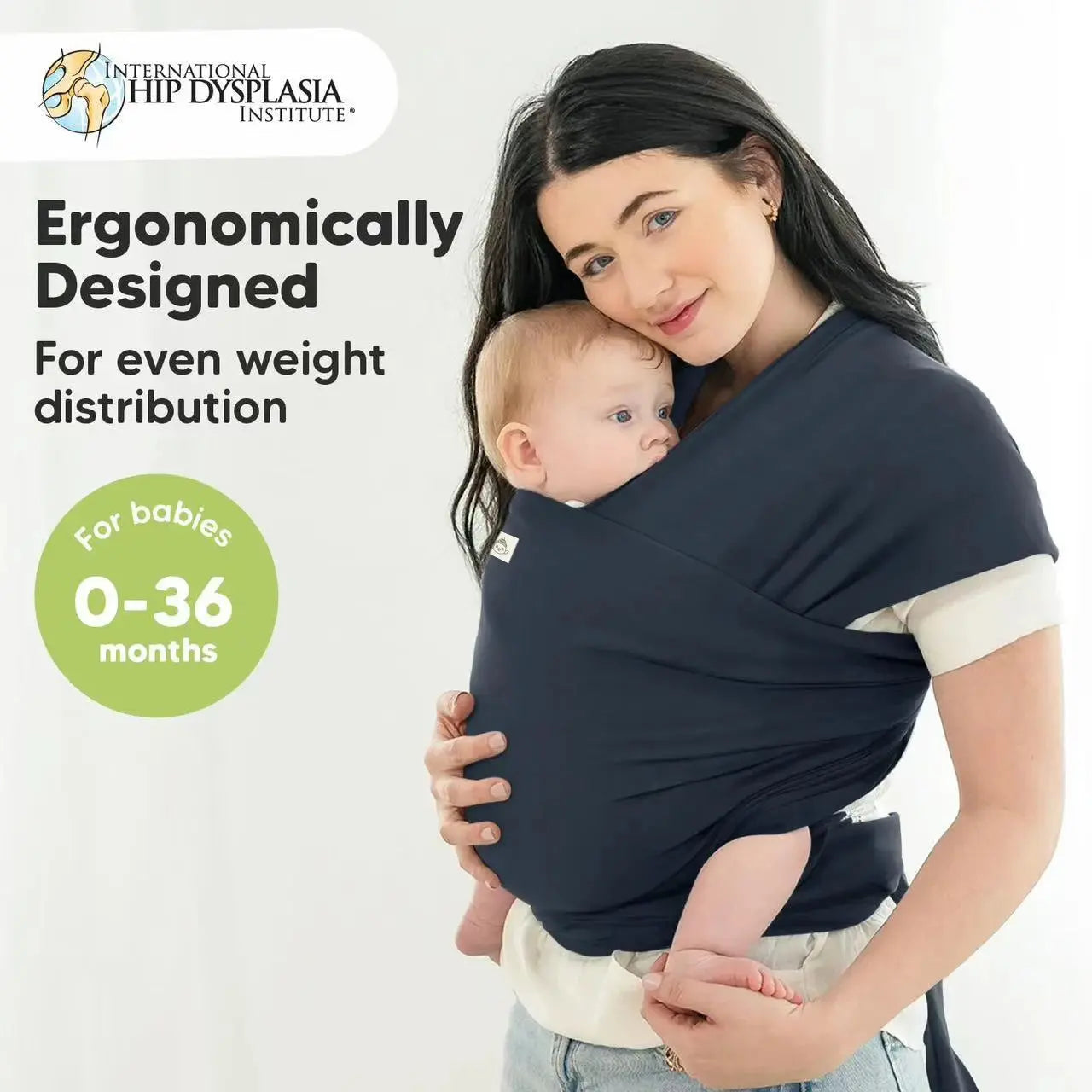 Baby carrier by SHOPEZRA L.L.C. in knitted fabric, front-carrying design for sleeping, breastfeeding, and outings.