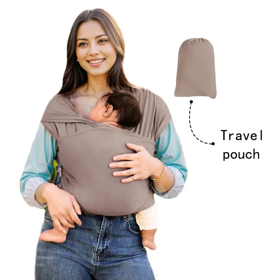 Baby carrier by SHOPEZRA L.L.C. in knitted fabric, designed for front-carrying, breastfeeding, and outings to keep baby close and hands free.