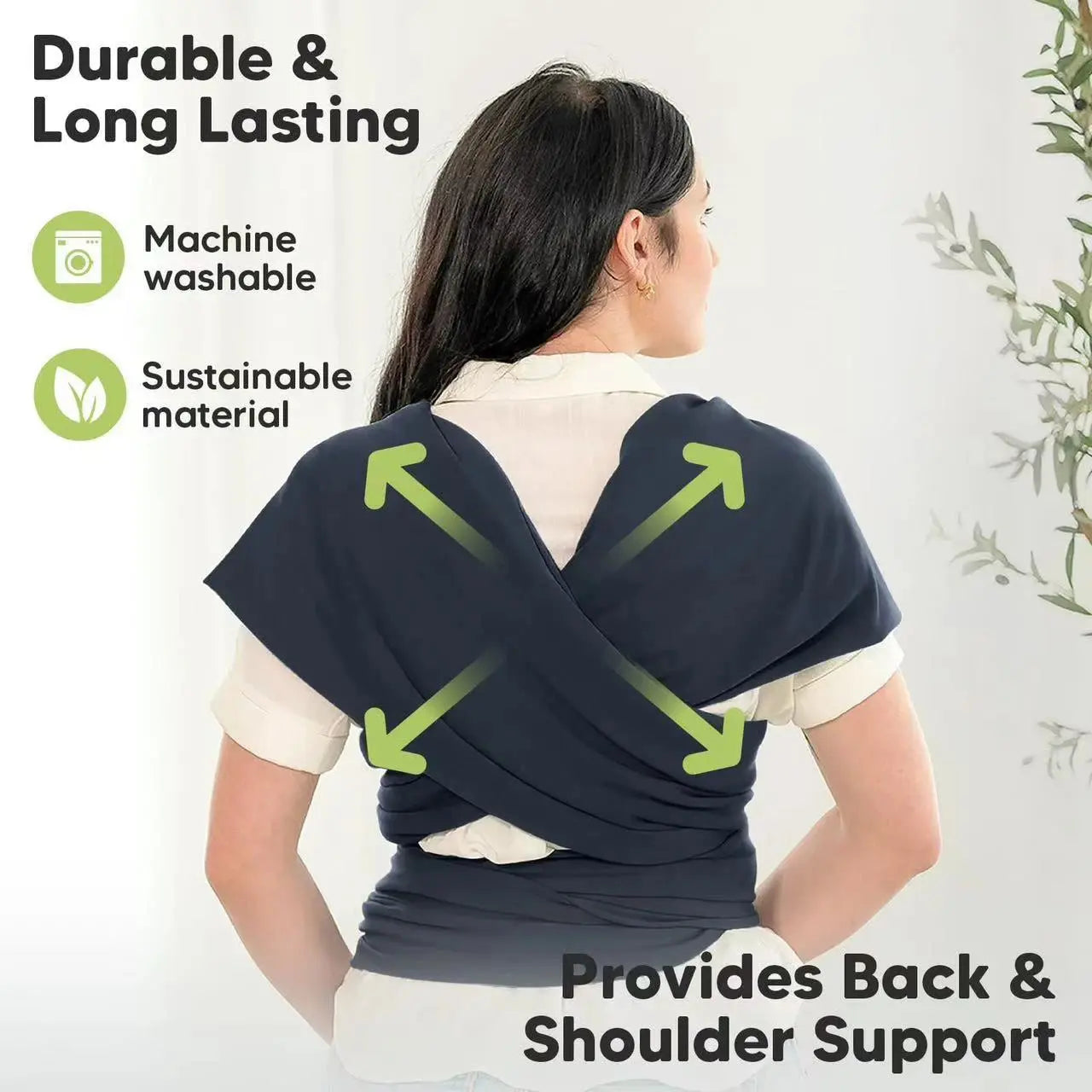 Blue SHOPEZRA L.L.C. baby carrier with knitted fabric, designed for front-carrying, breastfeeding, sleeping, and outings.
