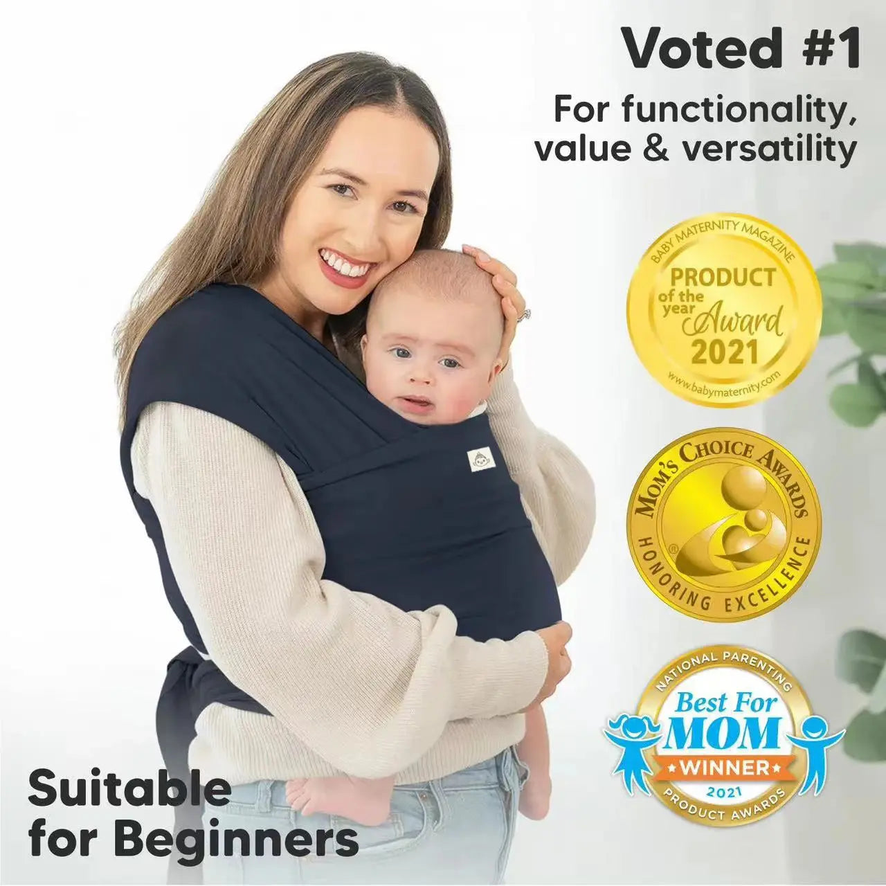 Blue knitted fabric baby carrier by SHOPEZRA L.L.C. for front-carrying, sleeping, breastfeeding, and outings, freeing your hands.