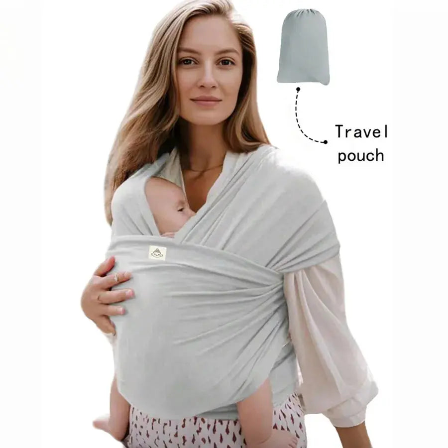 Blue knitted baby carrier by SHOPEZRA L.L.C. for front-carrying, breastfeeding, and outings, designed for comfort and hands-free use.