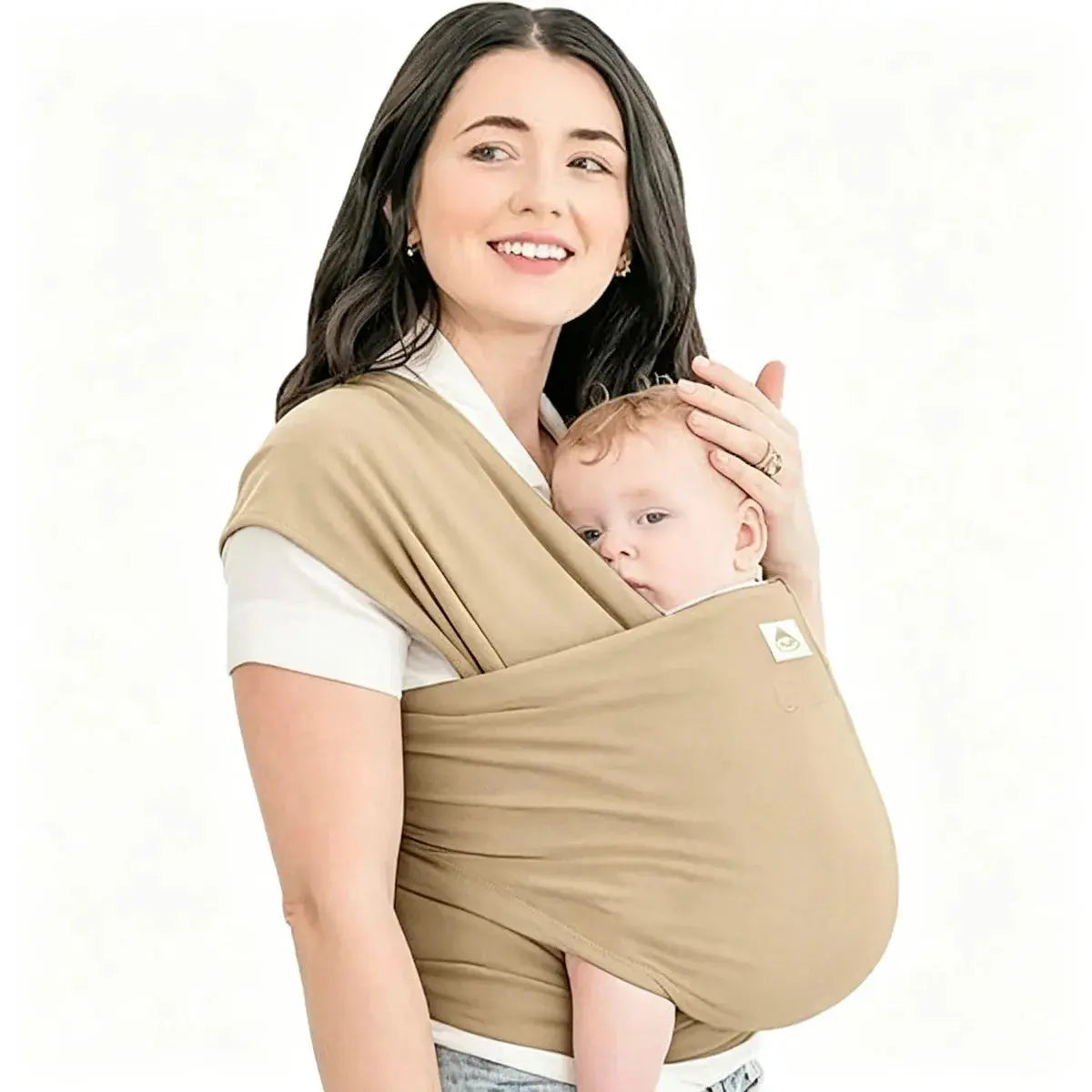 Blue knitted fabric baby carrier from SHOPEZRA L.L.C. for front-carrying, sleeping, breastfeeding, and outings.