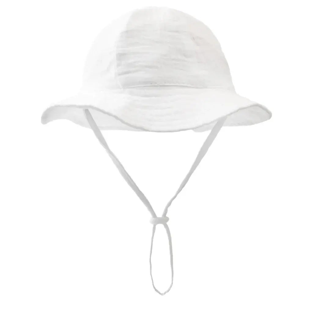 Blue baby cotton bucket hat by SHOPEZRA L.L.C. with print, unisex sun hat for children 3-12 months, ideal for outdoor beach fishing.