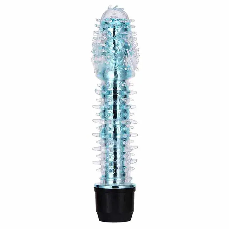 Blue dildo vibrator for women with dotted, ribbed, and barbed design, vibrating G-spot and clitoris stimulator by SHOPEZRA L.L.C.