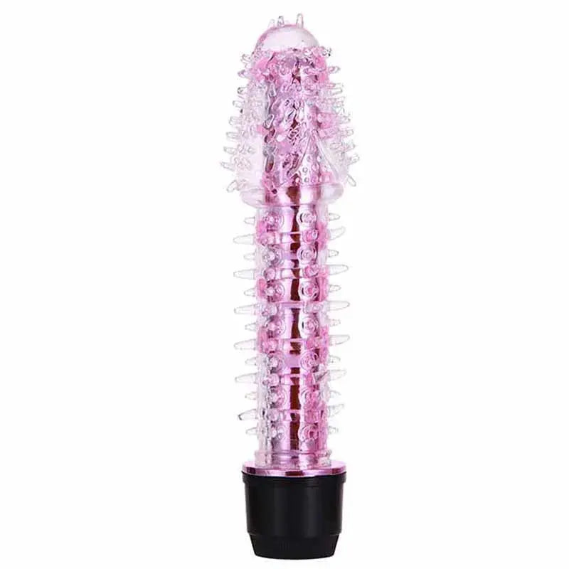 Blue SHOPEZRA L.L.C. dildo vibrator with dotted, ribbed design, barbed tip, vibrating G-spot and clitoral stimulator for women.