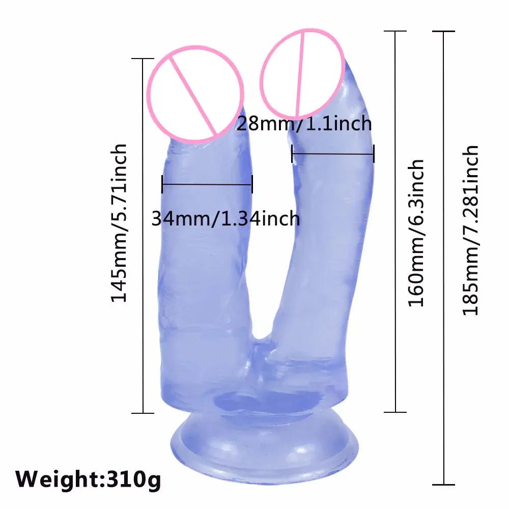 Blue double dildo from SHOPEZRA L.L.C., an adult BDSM sex toy for women, featuring anal and vaginal stimulation, lesbian massager.
