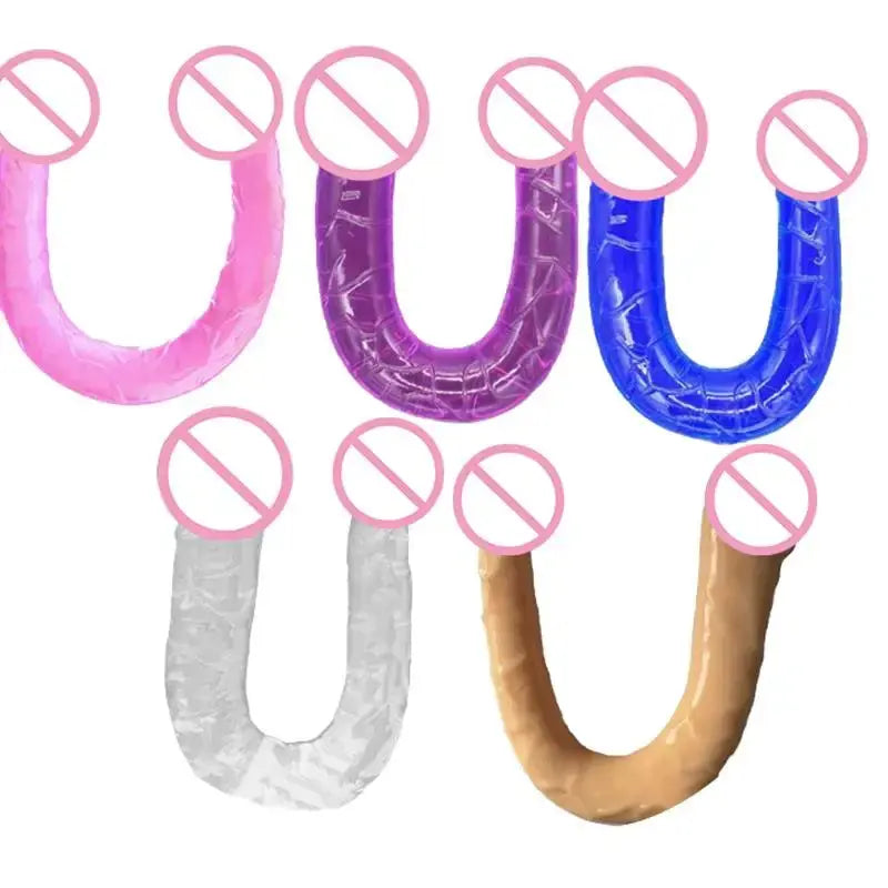Blue double-ended dildo from SHOPEZRA L.L.C., realistic jelly material, waterproof, flexible long toy for women and lesbian couples.
