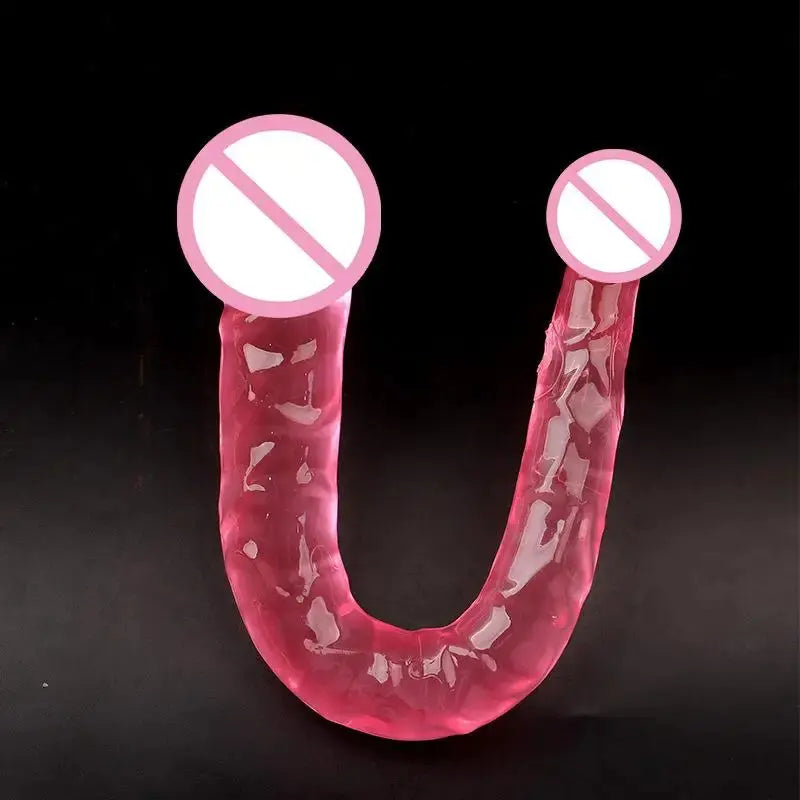 Blue double-ended dildo by SHOPEZRA L.L.C., realistic silicone, waterproof, flexible, long toy for women and lesbian couples.