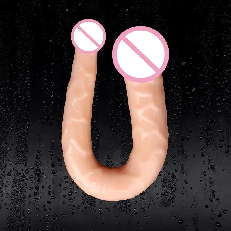 Blue double-ended realistic jelly dildo, waterproof and flexible, designed for women and lesbian couples' bedroom pleasure.