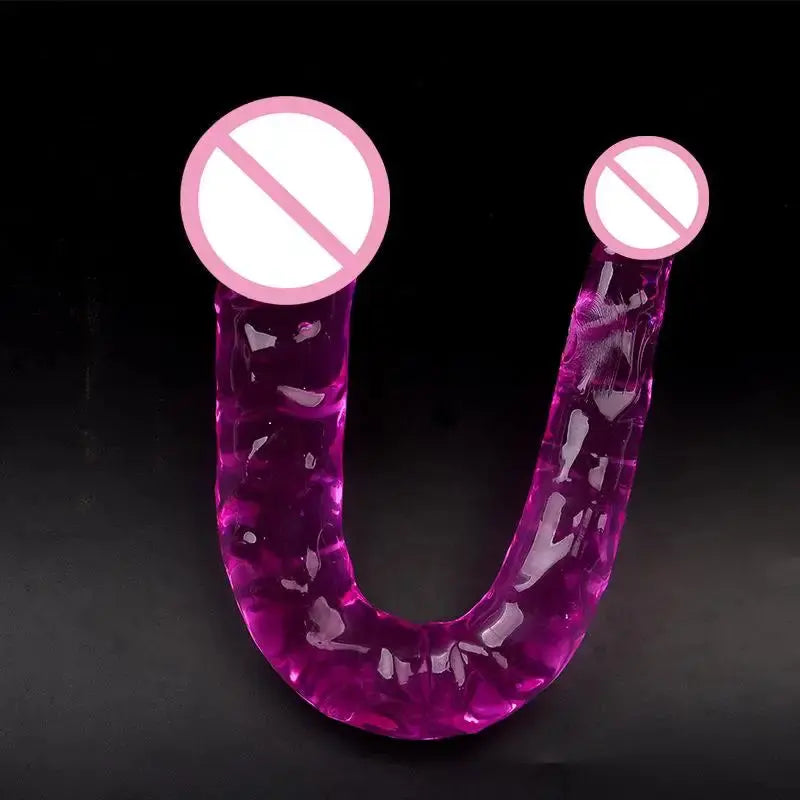 Blue double-ended realistic jelly dildo, waterproof and flexible, designed for women and lesbian couples bedroom fun.