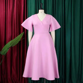 Elegant Dresses for Women V Neck Flare Sleeve High Waisted Pleated A Line Mid Calf Luxury Birthday Party Dinner Vestidos Mujer SHOPEZRA L.L.C.
