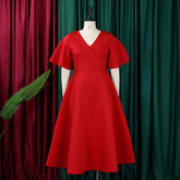 Elegant Dresses for Women V Neck Flare Sleeve High Waisted Pleated A Line Mid Calf Luxury Birthday Party Dinner Vestidos Mujer SHOPEZRA L.L.C.