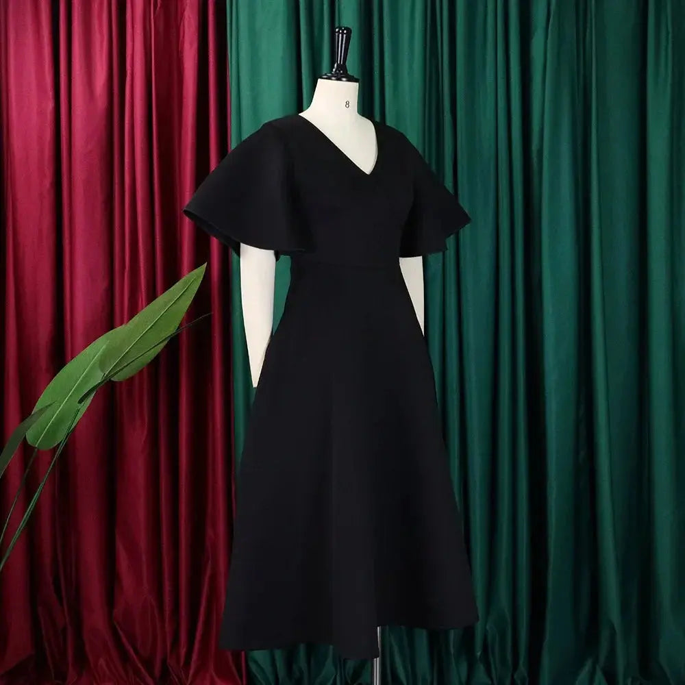Elegant Dresses for Women V Neck Flare Sleeve High Waisted Pleated A Line Mid Calf Luxury Birthday Party Dinner Vestidos Mujer SHOPEZRA L.L.C.