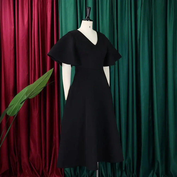 Elegant Dresses for Women V Neck Flare Sleeve High Waisted Pleated A Line Mid Calf Luxury Birthday Party Dinner Vestidos Mujer SHOPEZRA L.L.C.