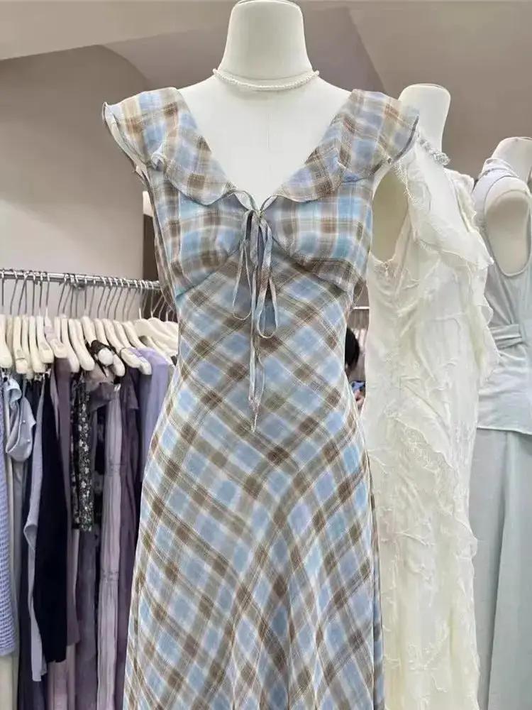 Fashion New Summer French Elegant Temperament Gentle Ruffled Plaid Dress Women&