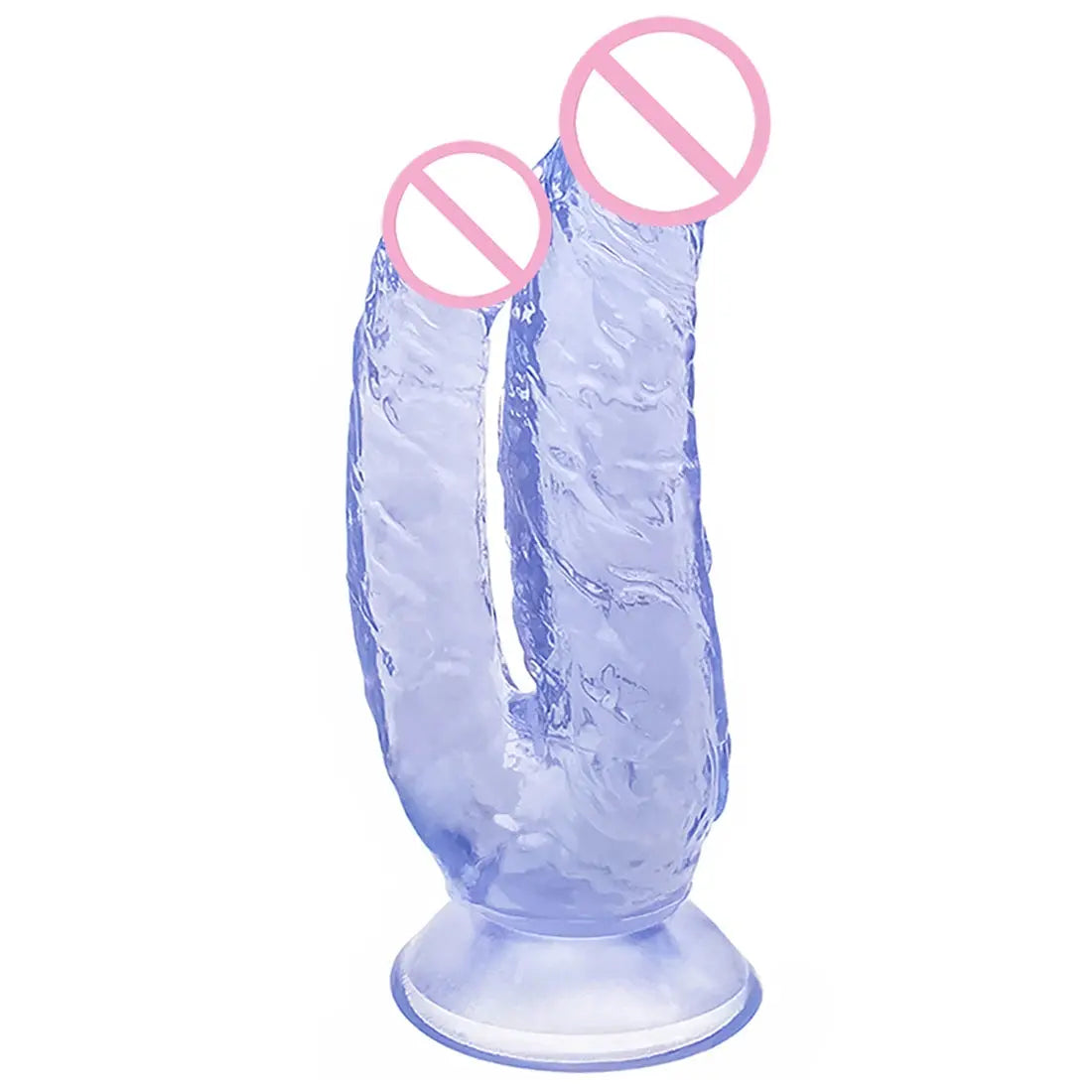 Blue double dildo with realistic penis, vaginal and anal penetration, soft texture, large phallus, sex toy for women.