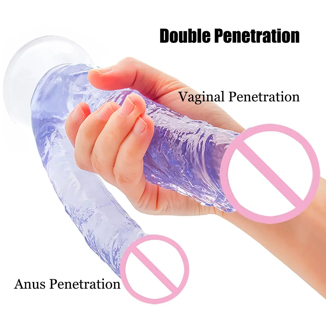 Blue double dildo with realistic penis and anal plug, designed for double penetration and intimate pleasure for women.