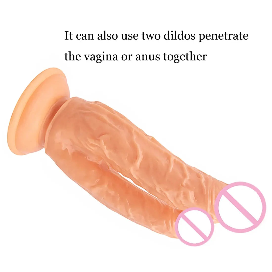 Blue double dildo with realistic penis and soft anal plug, designed for double penetration and enhanced pleasure for women.