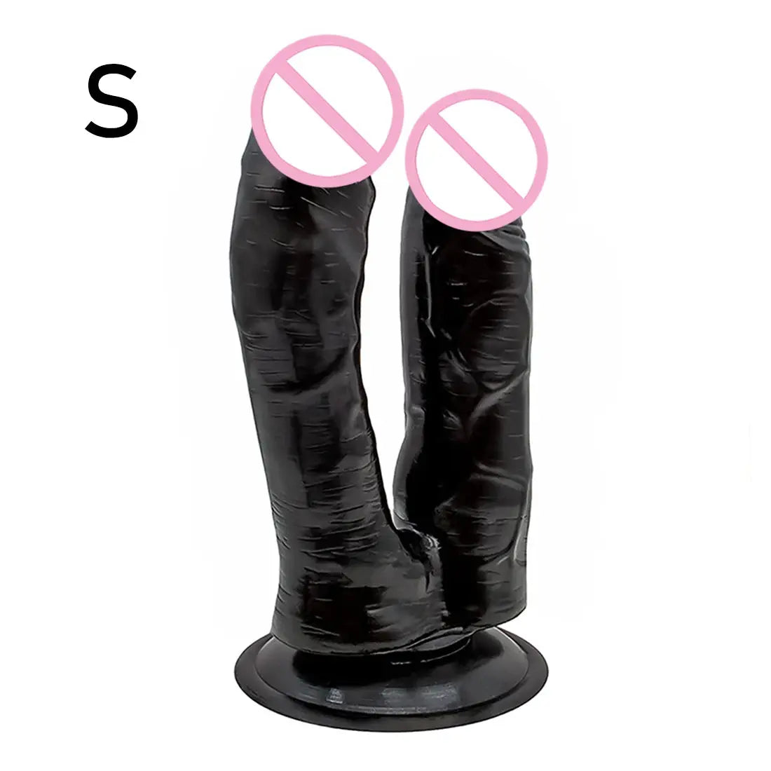 Double dildo set with realistic penis and anal plug, soft textures, designed for double penetration and anal stimulation, for women.