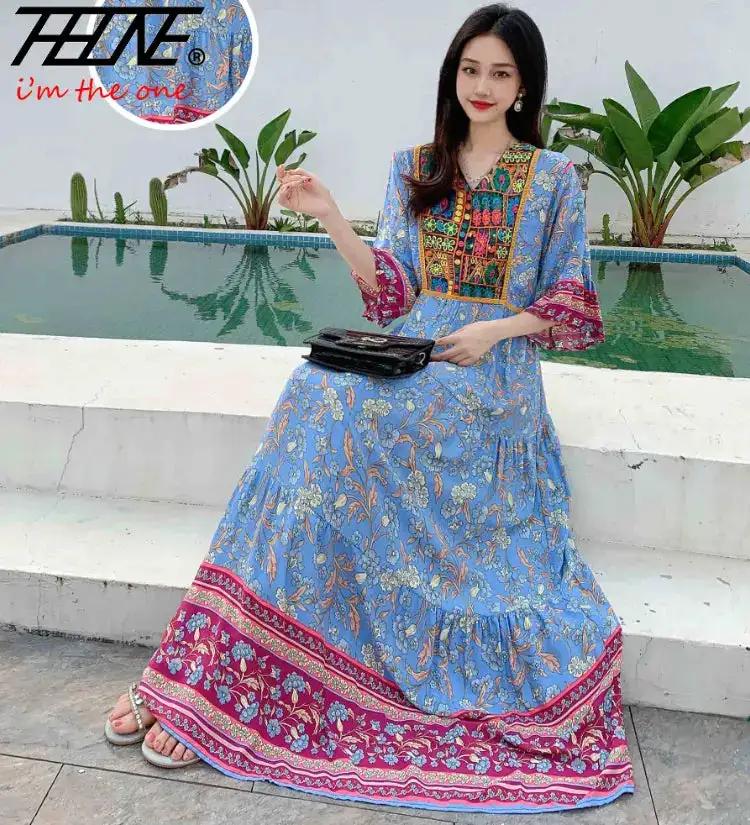 Indian Dress for Women Summer Embroidery Chic Elegant Party Dresses Clothes Vintage Long Maxi Prom Bohemian Beach Robe Vestidos by Dropshipman
