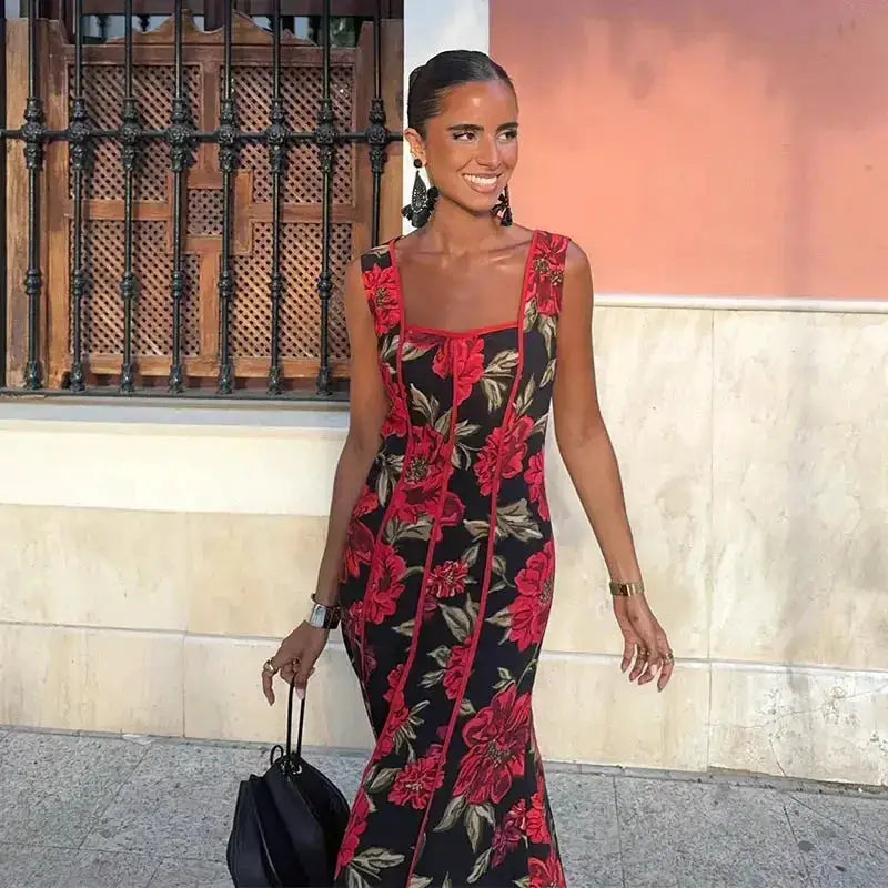 Sexy Printed Flower Long Women&