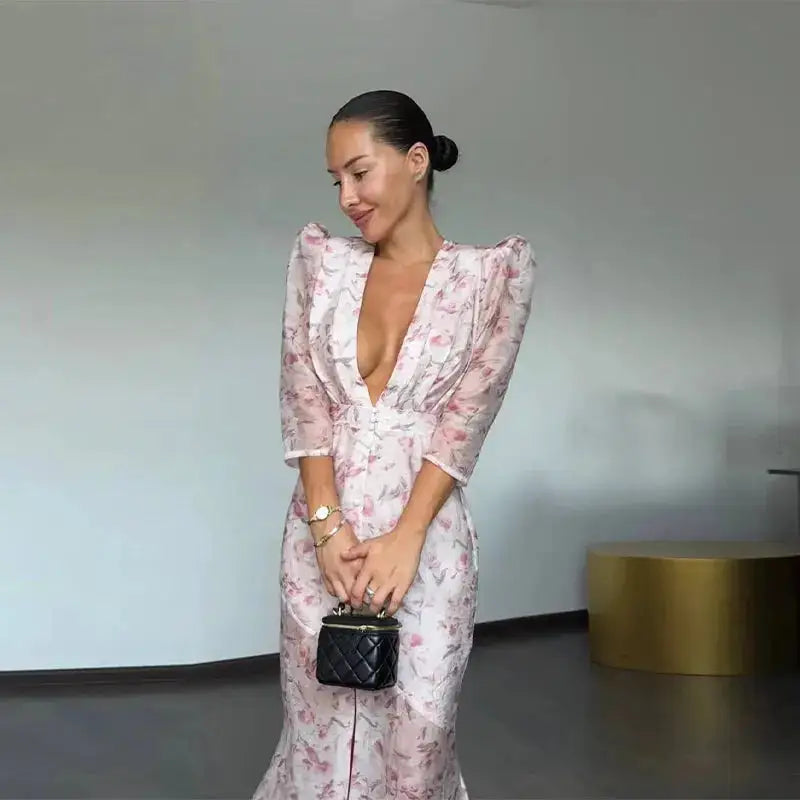 Sexy Printed Flower Long Women&