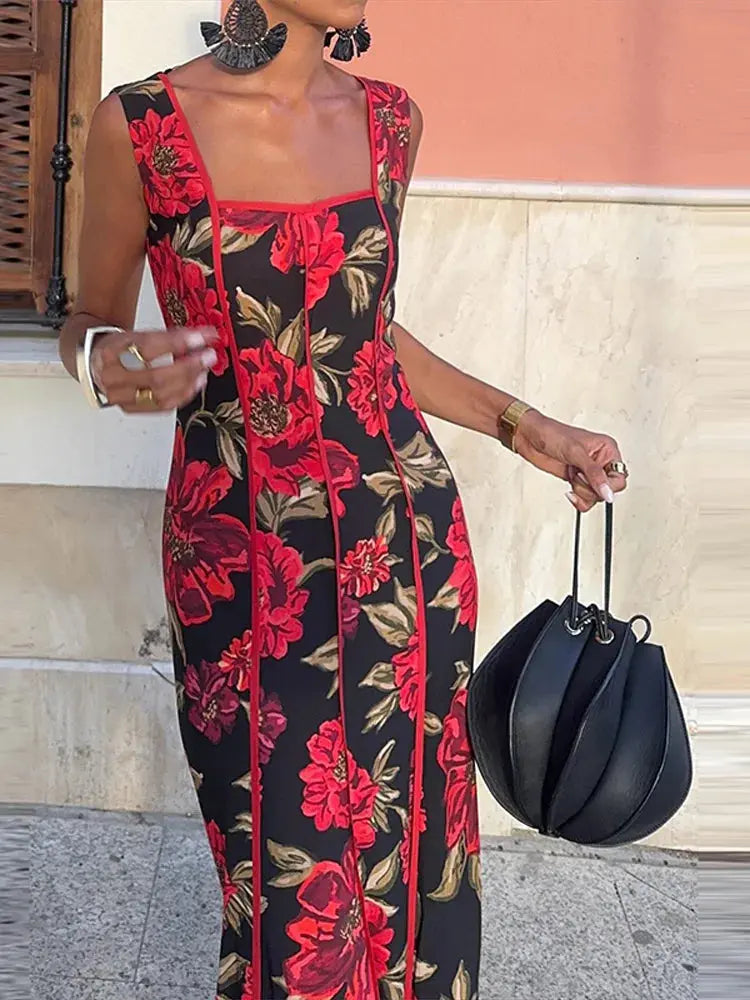 Sexy Printed Flower Long Women&