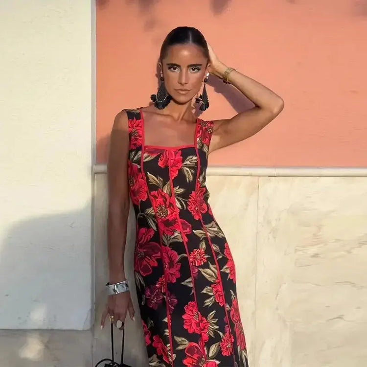 Sexy Printed Flower Long Women&