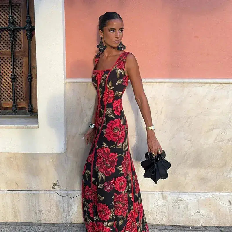 Sexy Printed Flower Long Women&