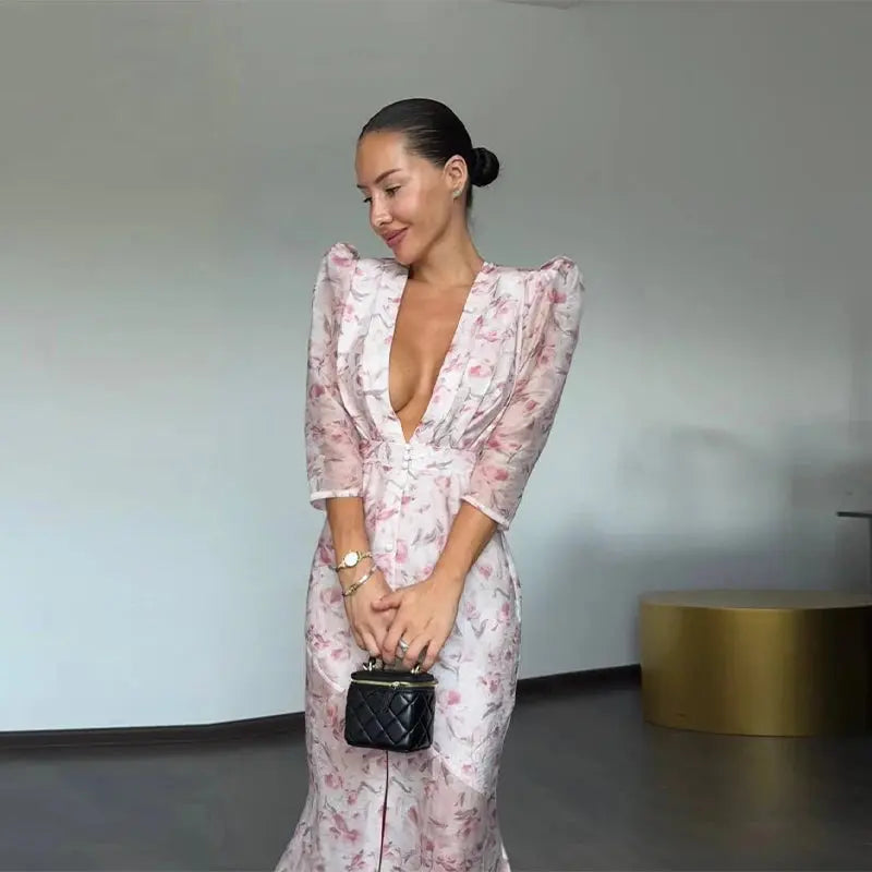 Sexy Printed Flower Long Women&