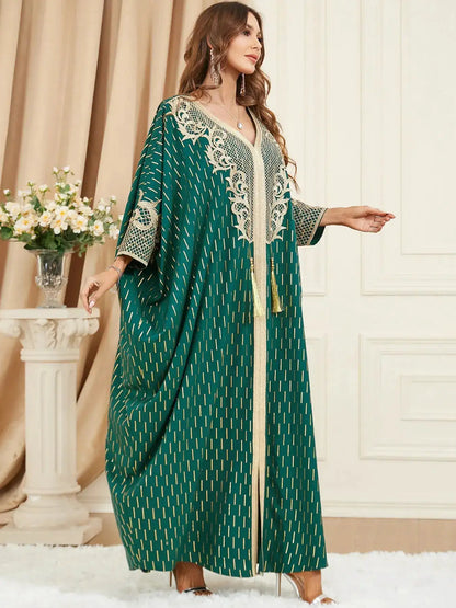 Muslim Dresses Women Elegant Long Robe Middle East Dubai Loose Abaya Bat Sleeve V-neck Tassel Evening Dress Femme Party Vestidos by Dropshipman
