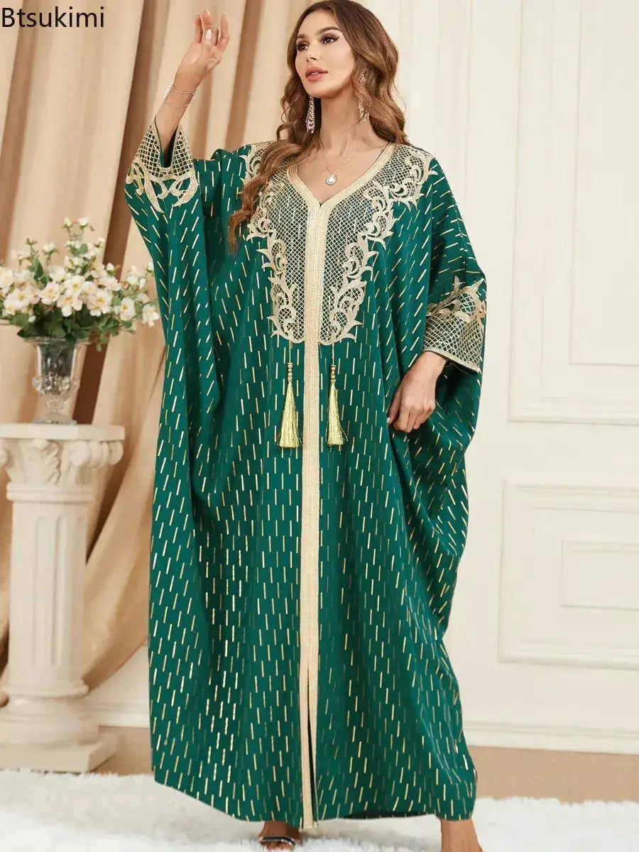 Muslim Dresses Women Elegant Long Robe Middle East Dubai Loose Abaya Bat Sleeve V-neck Tassel Evening Dress Femme Party Vestidos by Dropshipman