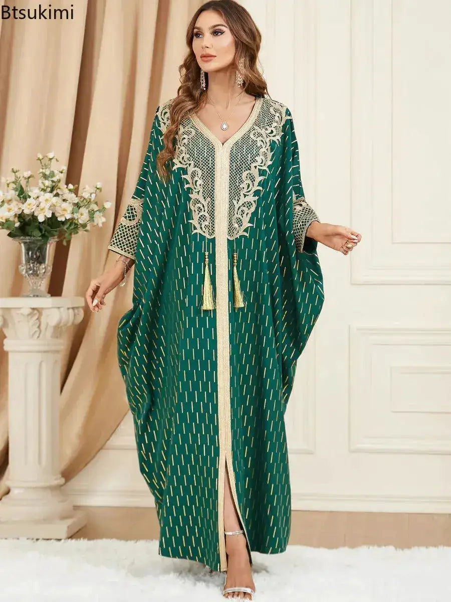 Muslim Dresses Women Elegant Long Robe Middle East Dubai Loose Abaya Bat Sleeve V-neck Tassel Evening Dress Femme Party Vestidos by Dropshipman
