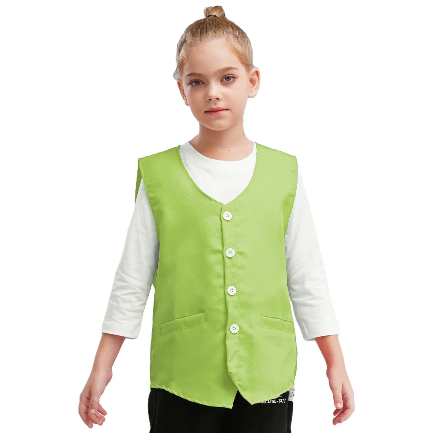 Kids Boys Girls Button Volunteer Vest Solid Color V Neck Sleeveless Waistcoat Volunteers School Camp Activities Uniform SHOPEZRA L.L.C.