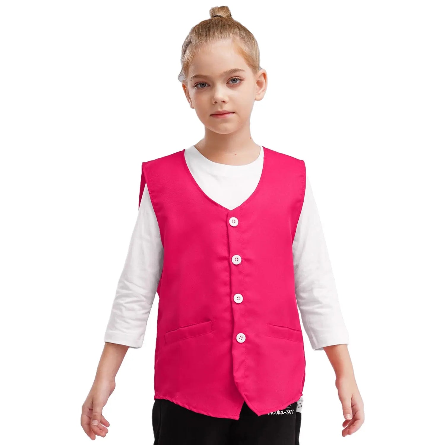 Kids Boys Girls Button Volunteer Vest Solid Color V Neck Sleeveless Waistcoat Volunteers School Camp Activities Uniform SHOPEZRA L.L.C.