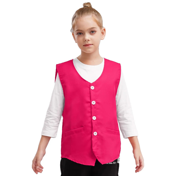 Kids Boys Girls Button Volunteer Vest Solid Color V Neck Sleeveless Waistcoat Volunteers School Camp Activities Uniform SHOPEZRA L.L.C.