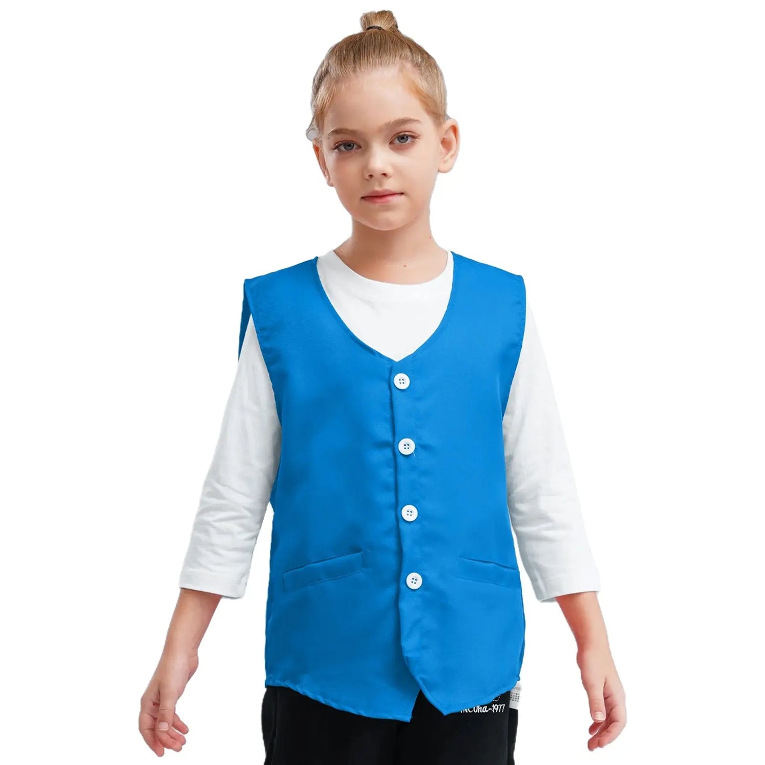 Kids Boys Girls Button Volunteer Vest Solid Color V Neck Sleeveless Waistcoat Volunteers School Camp Activities Uniform SHOPEZRA L.L.C.