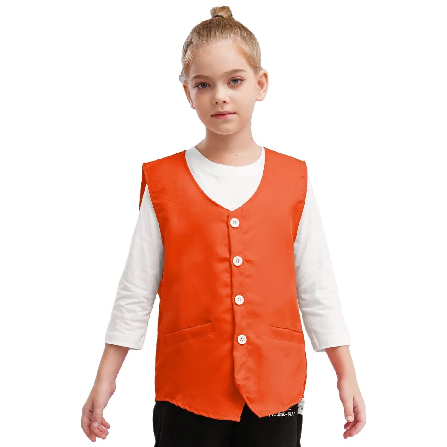Kids Boys Girls Button Volunteer Vest Solid Color V Neck Sleeveless Waistcoat Volunteers School Camp Activities Uniform SHOPEZRA L.L.C.