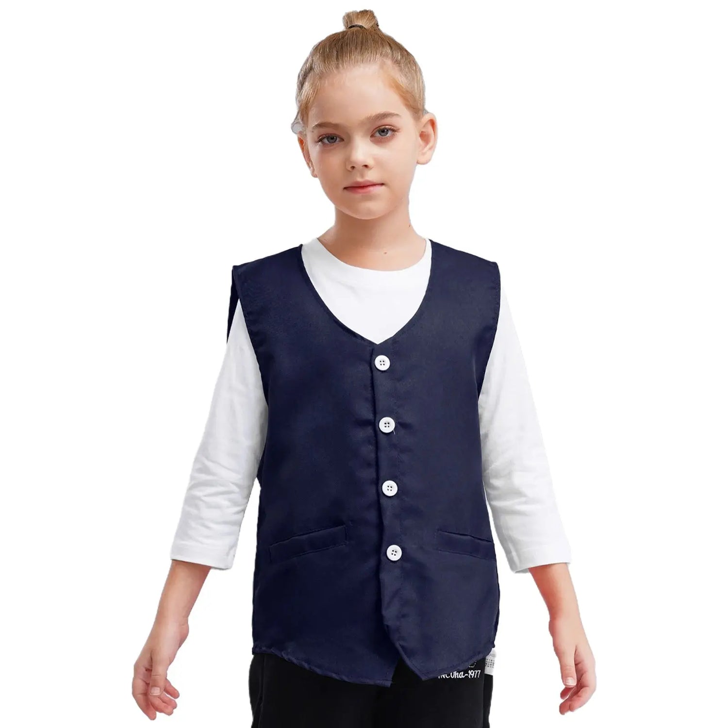 Kids Boys Girls Button Volunteer Vest Solid Color V Neck Sleeveless Waistcoat Volunteers School Camp Activities Uniform SHOPEZRA L.L.C.
