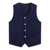 Kids Boys Girls Button Volunteer Vest Solid Color V Neck Sleeveless Waistcoat Volunteers School Camp Activities Uniform SHOPEZRA L.L.C.