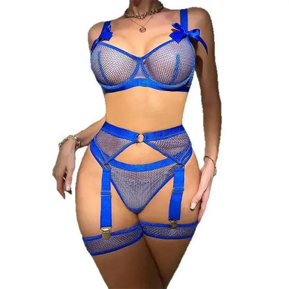 Foreign Trade Cross-Border European and American Popular Sexy Underwear Mesh Sexy Temptation Bow Strap Underwear Set Wholesale by Dropshipman