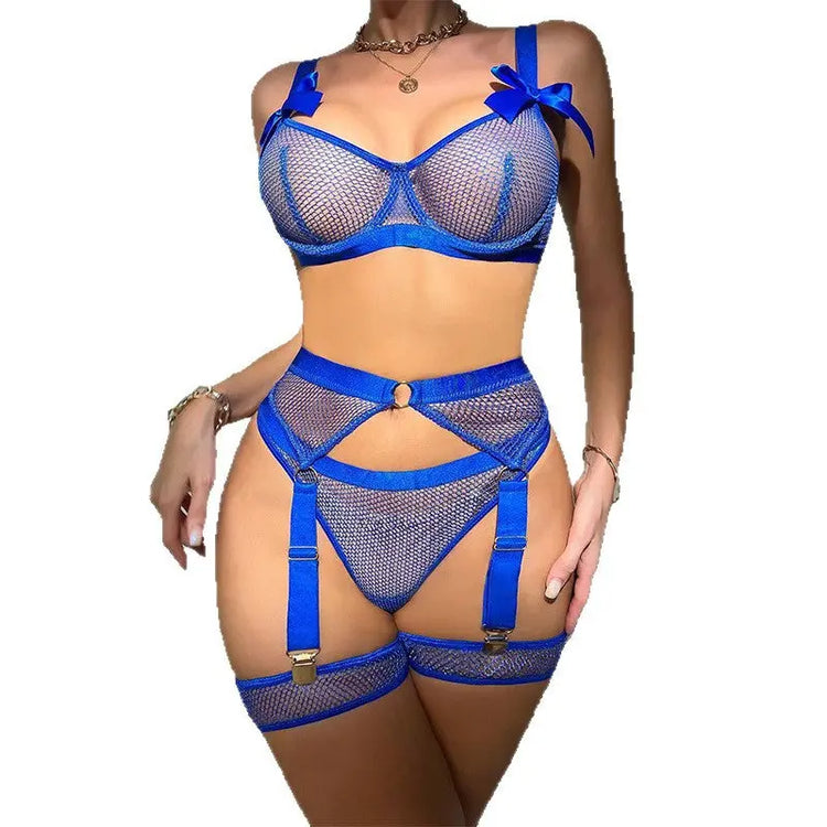 Foreign Trade Cross-Border European and American Popular Sexy Underwear Mesh Sexy Temptation Bow Strap Underwear Set Wholesale SHOPEZRA L.L.C.