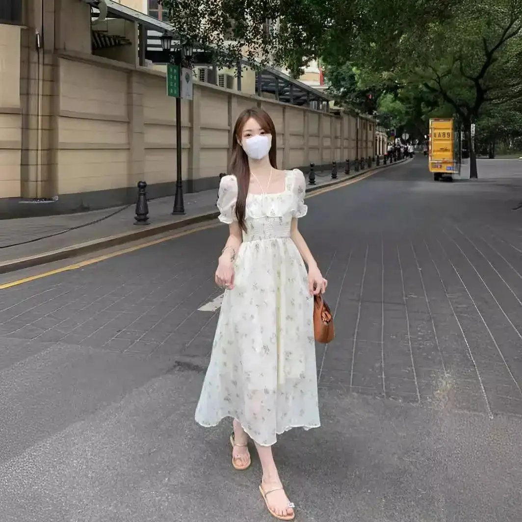 Gentle Floral Dress for Women, Summer 2026 New Chiffon Seaside Vacation First Love Dress, Puff Sleeve Long Dress by Dropshipman
