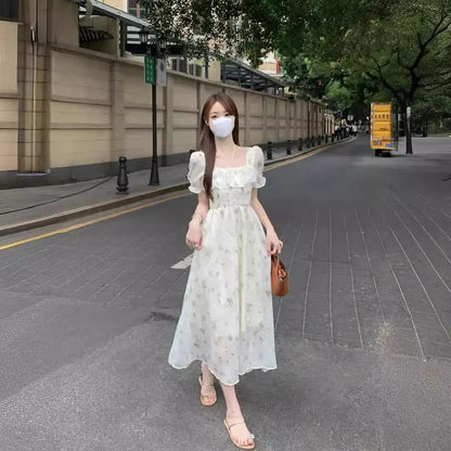 Gentle Floral Dress for Women, Summer 2026 New Chiffon Seaside Vacation First Love Dress, Puff Sleeve Long Dress by Dropshipman