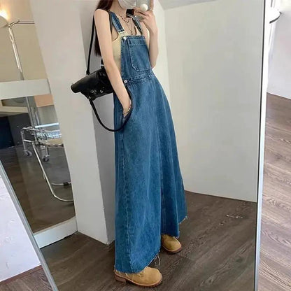Age-Reducing and Slimming Denim Suspender Dress for Women, 2026 Autumn New Style, Loose Fit, Long Dress for Tall Women, Blue Dress by Dropshipman
