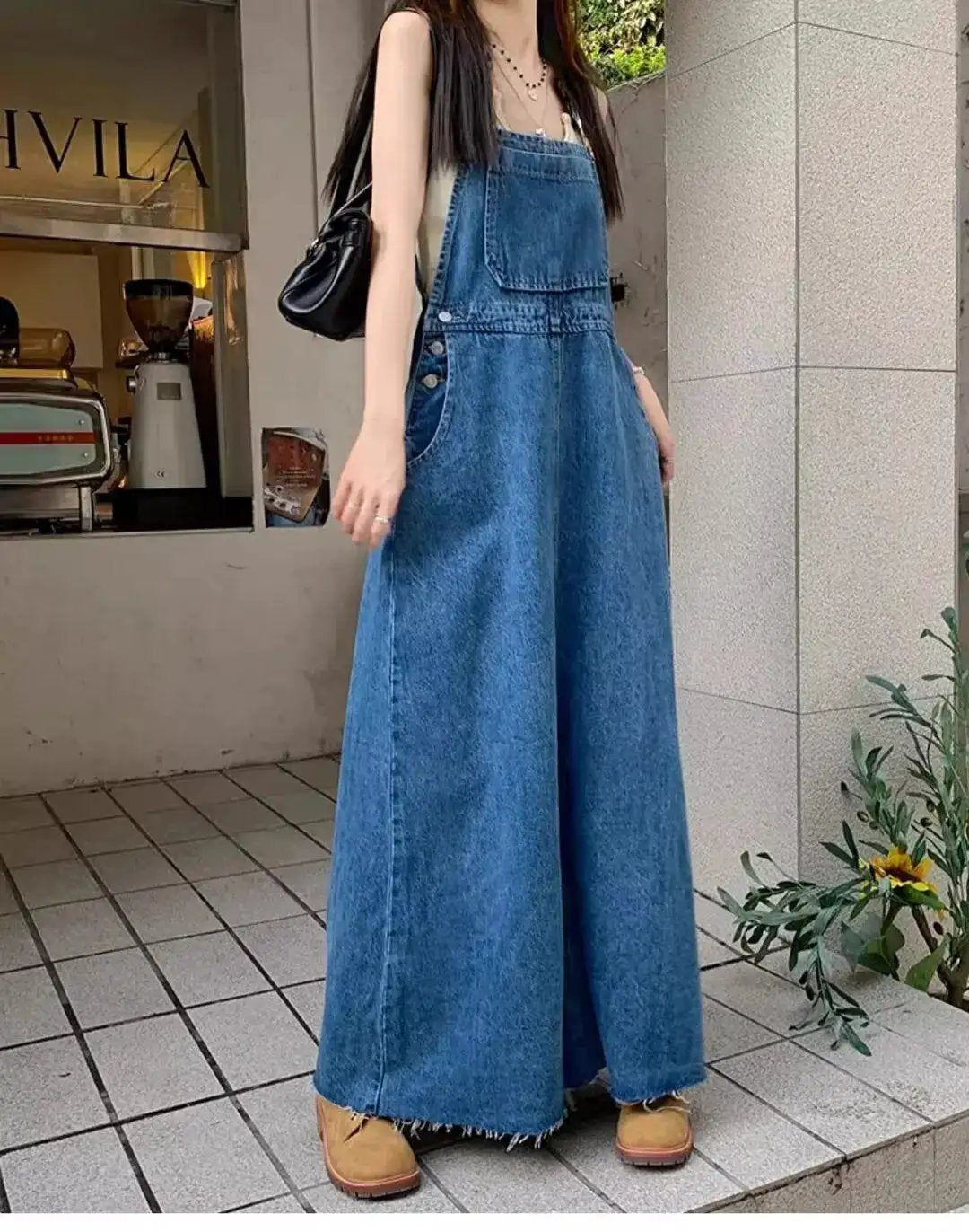Age-Reducing and Slimming Denim Suspender Dress for Women, 2026 Autumn New Style, Loose Fit, Long Dress for Tall Women, Blue Dress by Dropshipman