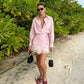 Striped Mini Dress Women Lapel Single Breasted Long Sleeves Lace Patchwork Waistband Robe Female 2026 Summer Beach Vacation Sets SHOPEZRA L.L.C.