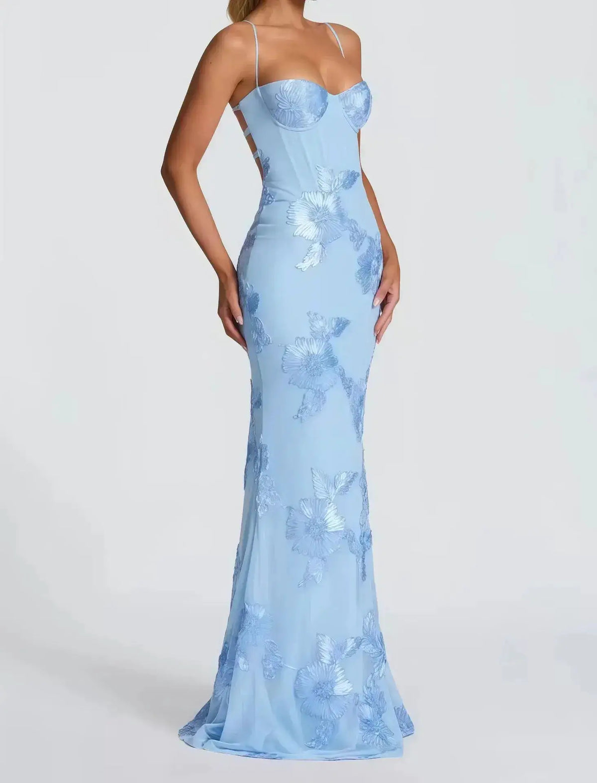 Elegant Women 3d Embroidery Floral Long Dress Women Backless Cross Tied Spaghetti Strap Robe Slim Floor Length Evening Dresses by Dropshipman