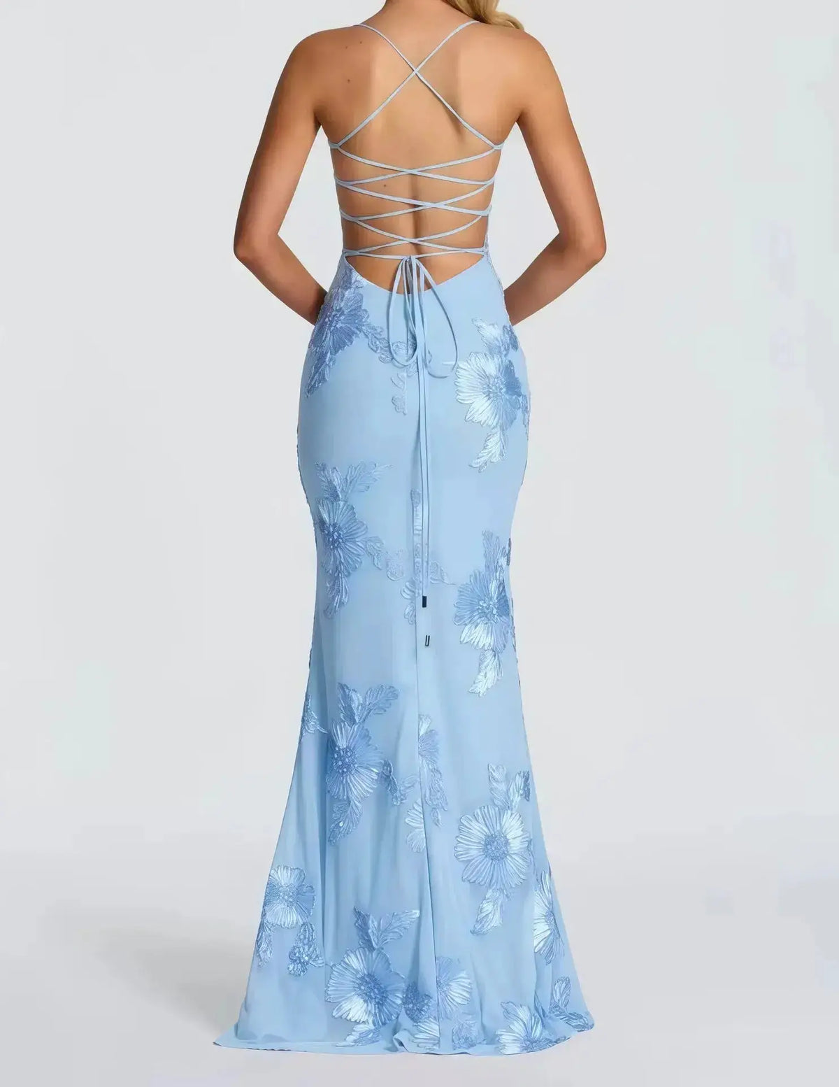 Elegant Women 3d Embroidery Floral Long Dress Women Backless Cross Tied Spaghetti Strap Robe Slim Floor Length Evening Dresses by Dropshipman