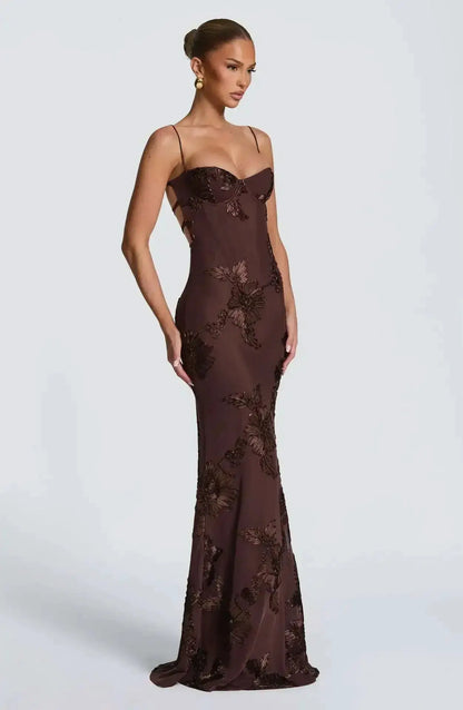 Elegant Women 3d Embroidery Floral Long Dress Women Backless Cross Tied Spaghetti Strap Robe Slim Floor Length Evening Dresses by Dropshipman